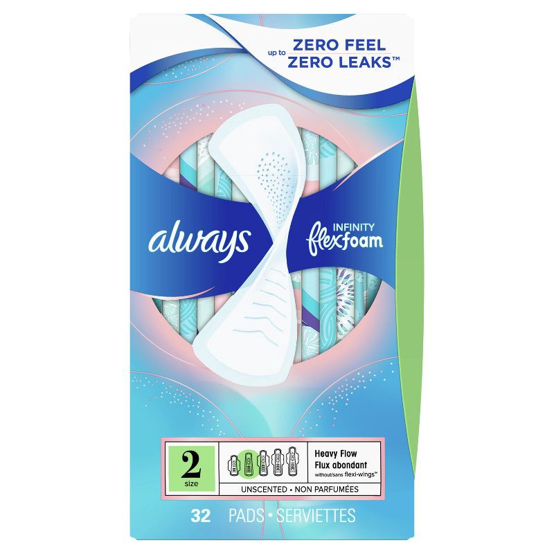 slide 8 of 11, Always Infinity FlexFoam Pads without Wings - Super Absorbency - Unscented - Size 2 - 32ct, 32 ct