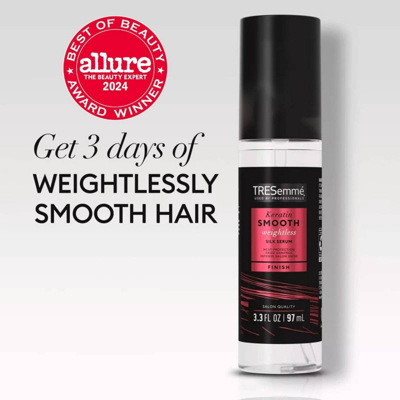 slide 5 of 8, Tresemme Weightless Silk Serum for Intense Salon-Level Shine Keratin Smooth with Heat Protection and Frizz Control - 3.3oz, 3.3 oz