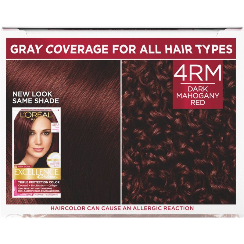 slide 4 of 6, L'Oreal Paris Excellence Triple Protection Permanent Hair Color - 4RM Dark Mahogany Red - 1 kit, 1 ct