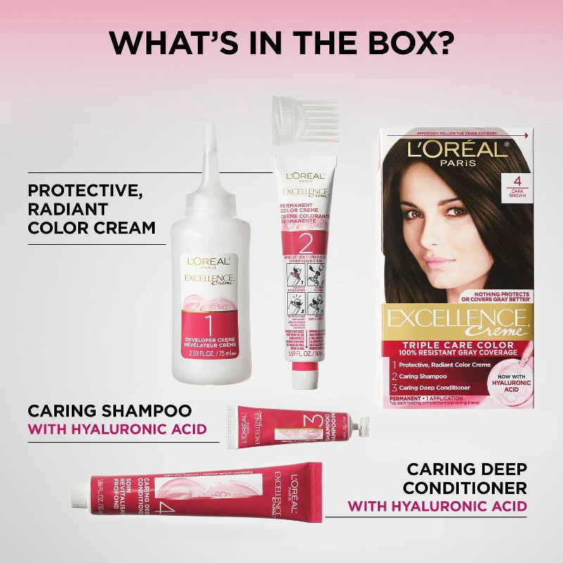 slide 5 of 10, L'Oreal Paris Excellence Triple Protection Permanent Hair Color - 4RM Dark Mahogany Red - 1 kit, 1 ct