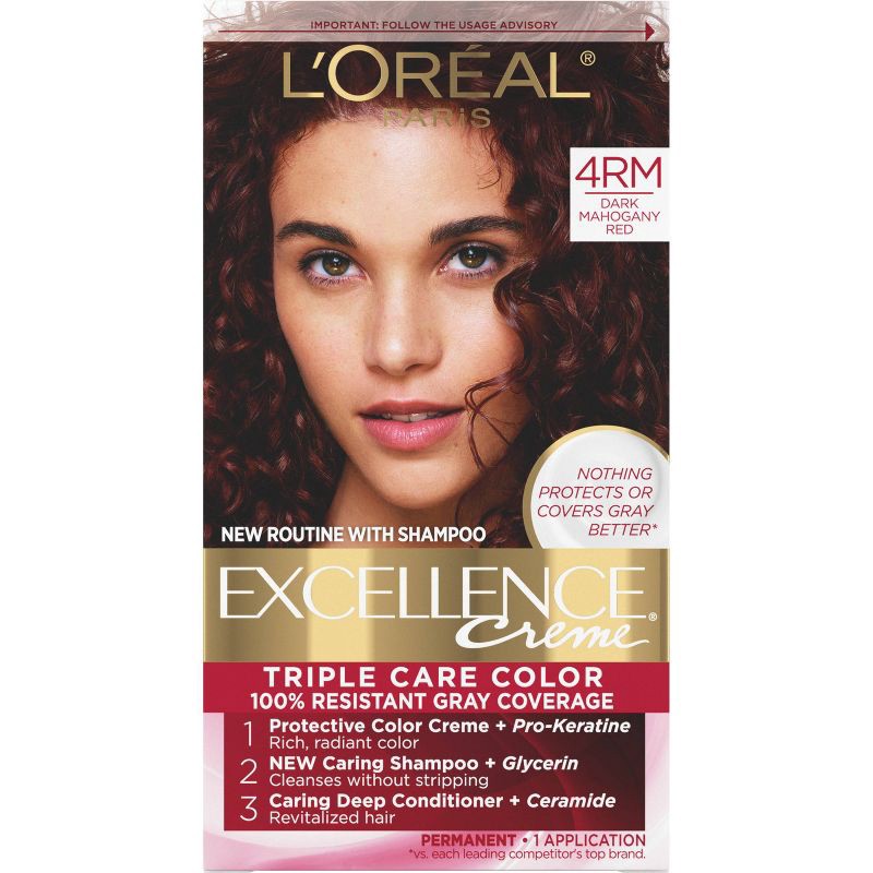 slide 1 of 6, L'Oreal Paris Excellence Triple Protection Permanent Hair Color - 4RM Dark Mahogany Red - 1 kit, 1 ct