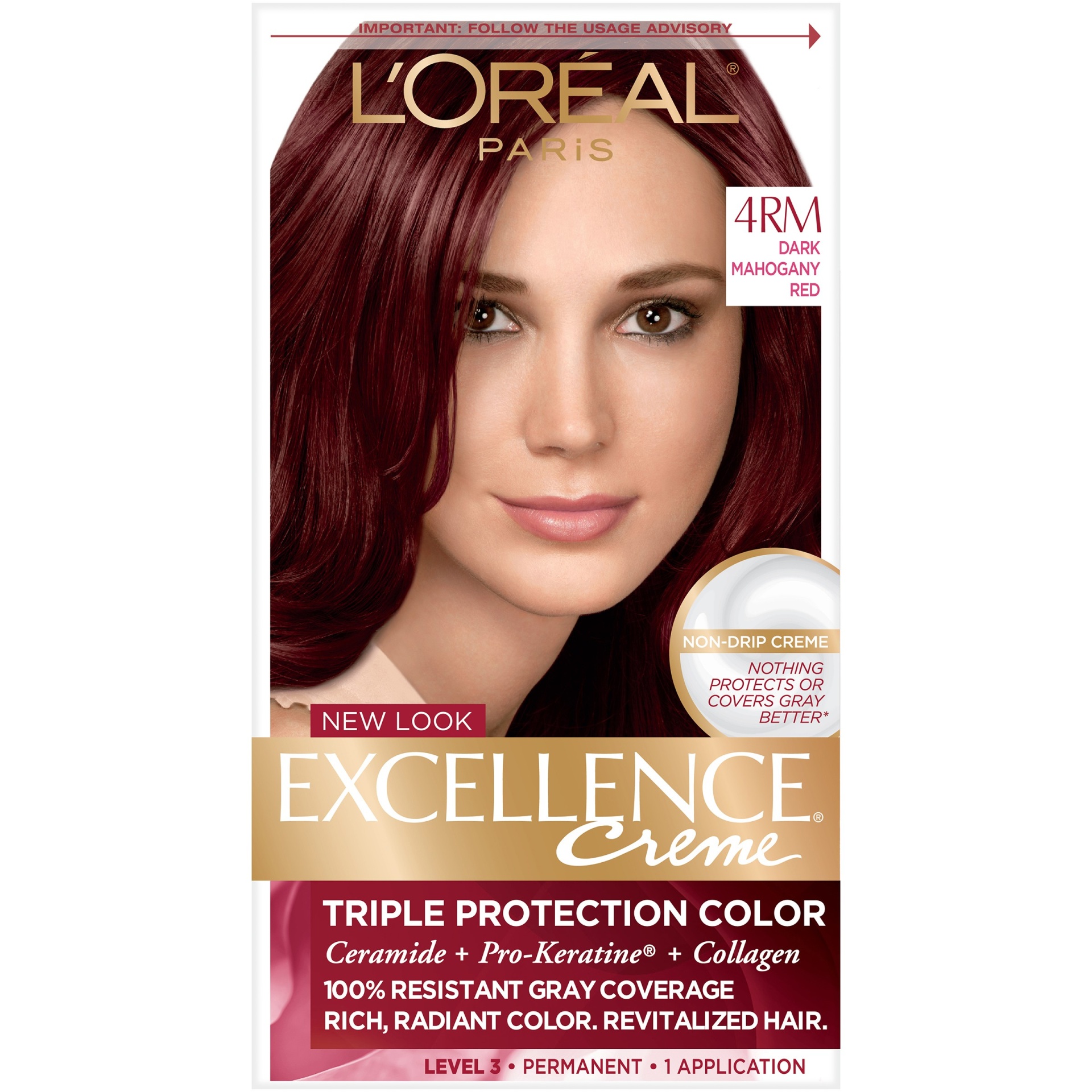 slide 1 of 3, L'Oreal Paris Excellence Triple Protection Permanent Hair Color - 4RM Dark Mahogany Red - 1 kit, 1 ct