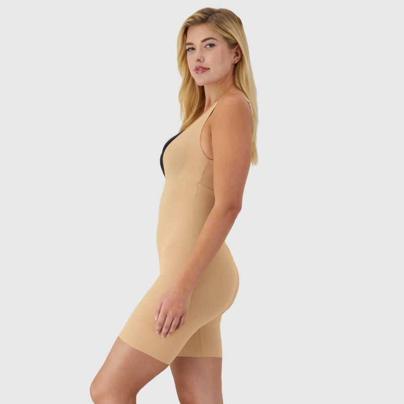 slide 2 of 5, Maidenform Women's Shapewear Open Bust Wear Your Own Bra Mid Thigh Bodysuit 874 - Beige L: Tummy & Hip Slimming, 1 ct