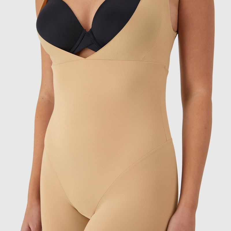 slide 4 of 5, Maidenform Women's Shapewear Open Bust Wear Your Own Bra Mid Thigh Bodysuit 874 - Beige L: Tummy & Hip Slimming, 1 ct