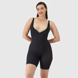 Maidenform Women's Shapewear Open Bust Wear Your Own Bra Mid Thigh Bodysuit 874 - Black XL: Tummy & Hip Slimming
