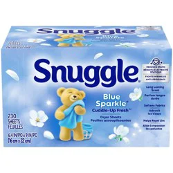 Snuggle Blue Sparkle Fresh Scent Dryer Sheets - 230ct: Phosphate-Free, Household Fabric Softener, Carton