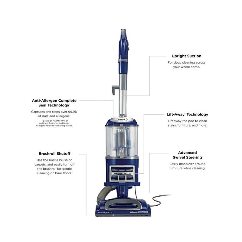 slide 8 of 8, Shark Navigator Lift-Away Deluxe Upright Vacuum Blue NV360, 1 ct