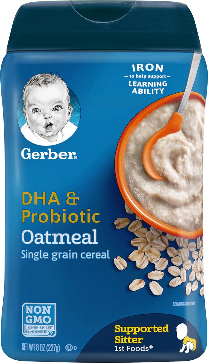 slide 7 of 9, Gerber DHA & Probiotic Oatmeal Single Grain Cereal, 8 oz