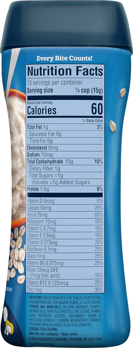 slide 4 of 9, Gerber DHA & Probiotic Oatmeal Single Grain Cereal, 8 oz