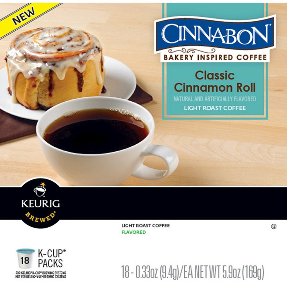 slide 2 of 4, Cinnabon Bakery Inspired Classic Cinnamon Roll Light Roast - Coffee K-Cups, 18 ct