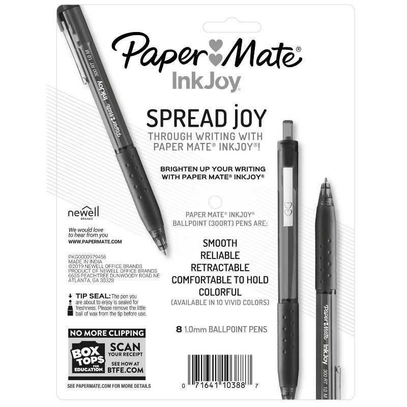 slide 6 of 6, Paper Mate Ink Joy 8pk 300RT Ballpoint Pens 1.0mm Black: Retractable, Rubber Grip, Pocket Clip, Stationery, Office Supplies, 8 ct