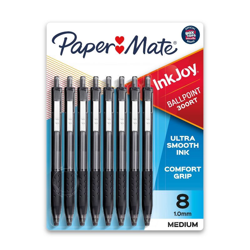 slide 1 of 6, Paper Mate Ink Joy 8pk 300RT Ballpoint Pens 1.0mm Black: Retractable, Rubber Grip, Pocket Clip, Stationery, Office Supplies, 8 ct