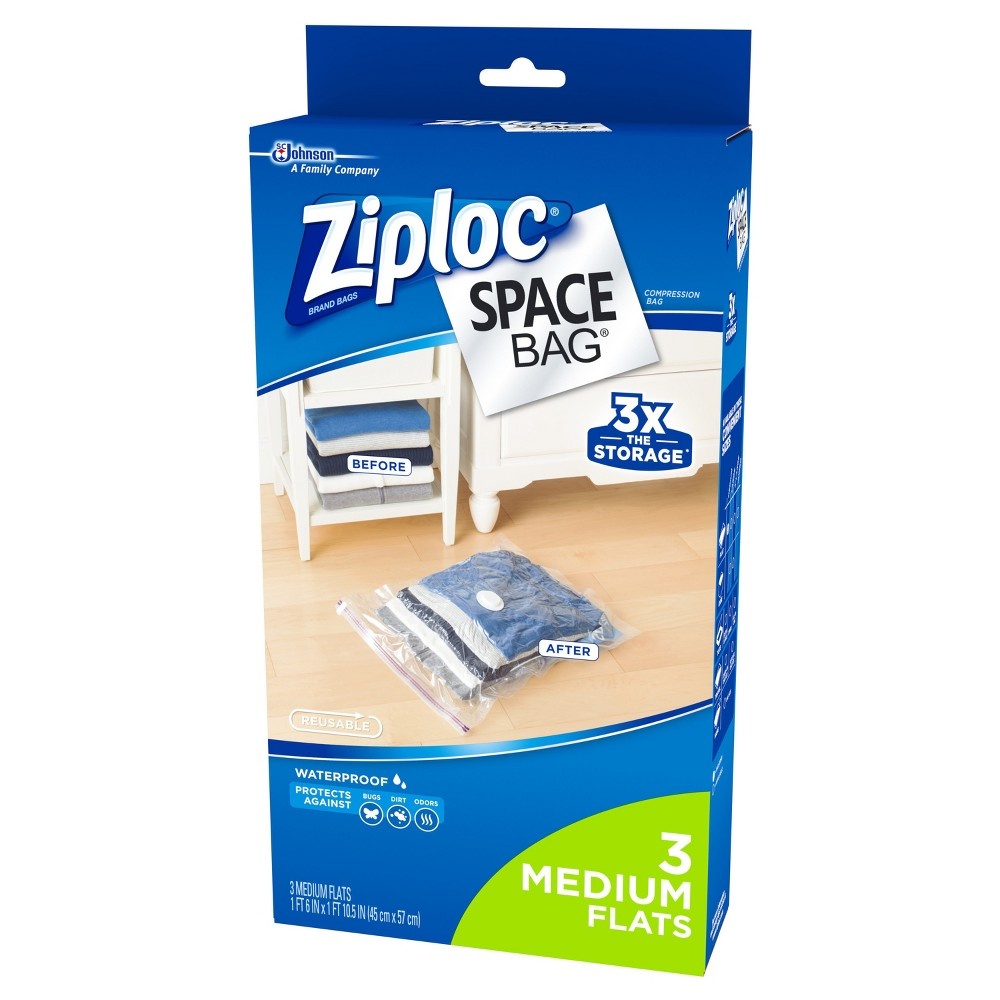 slide 2 of 6, Ziploc Space Bag Flat Medium, 3 ct