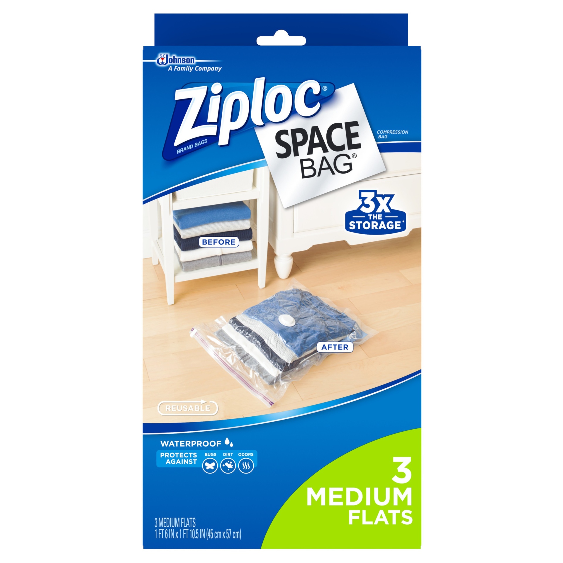 slide 1 of 6, Ziploc Space Bag Flat Medium, 3 ct