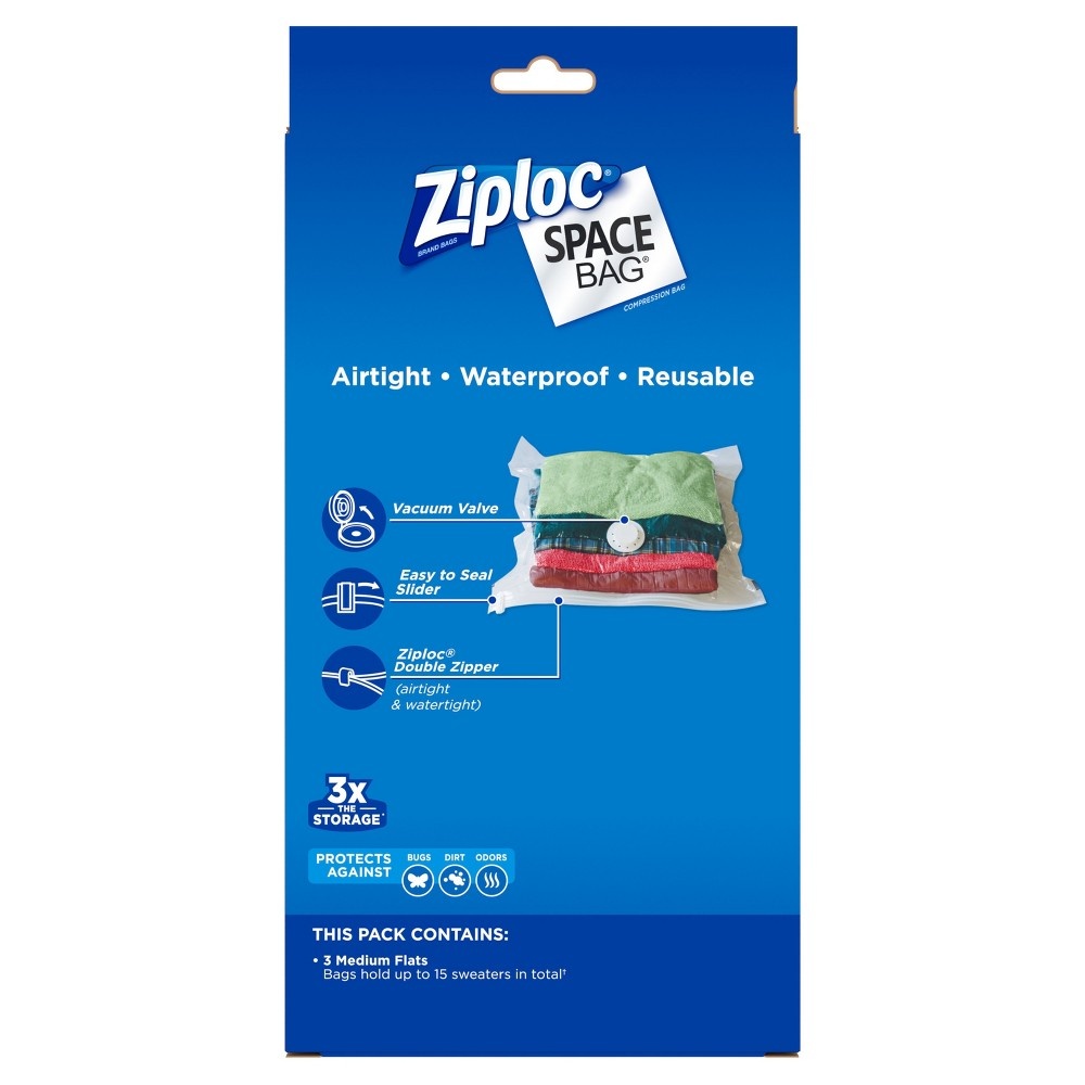 slide 4 of 6, Ziploc Space Bag Flat Medium, 3 ct