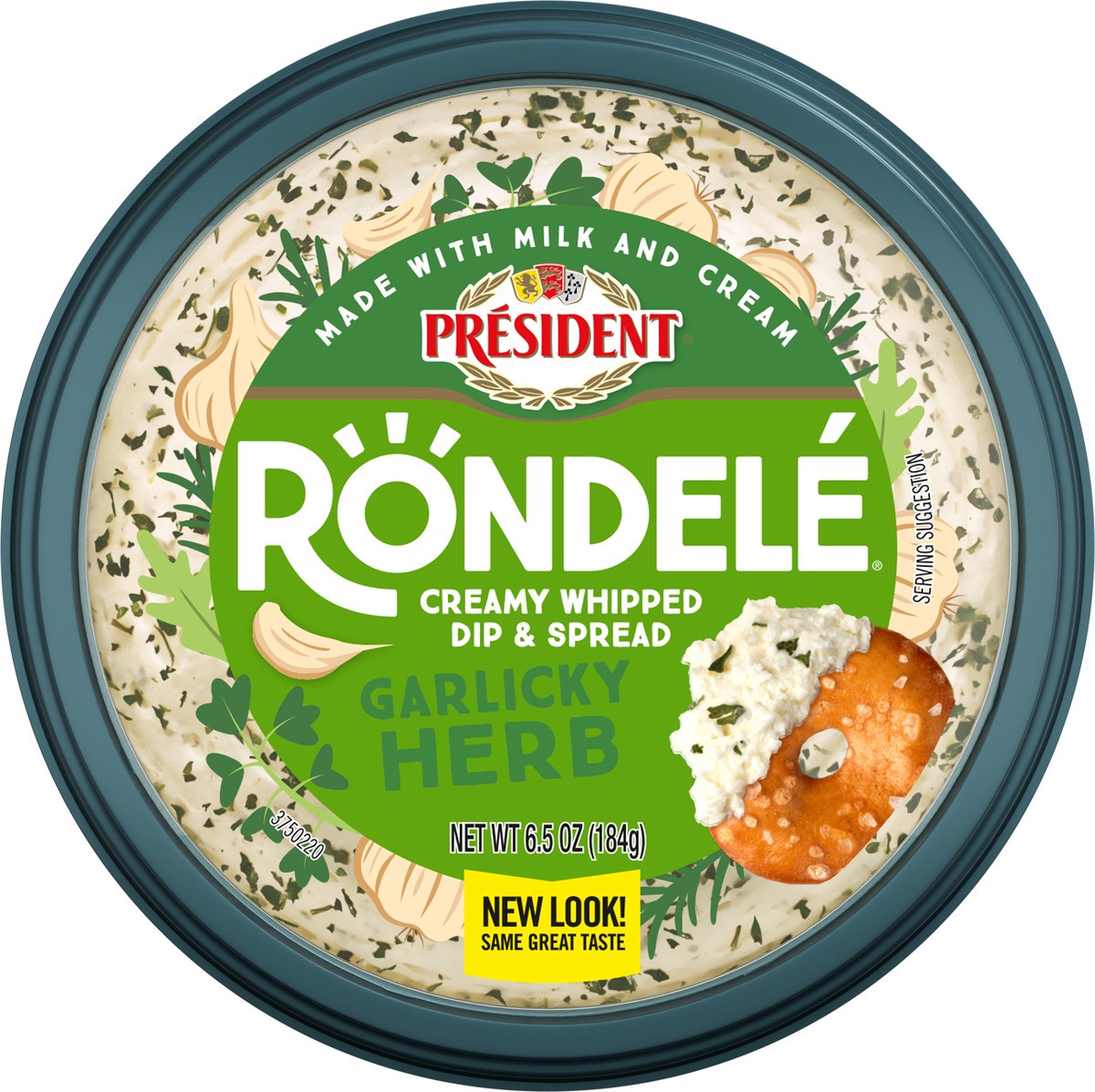 slide 5 of 9, Président Rondele Garlic and Herb Creamy Gourmet Dip & Spread Cheese, 6.5 oz