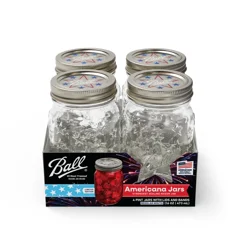 Limited Edition Ball Americana Pint Mason Jar, 16 Ounce Regular Mouth Glass Jars, Pint Size Mason Canning Jars, 4 Pack