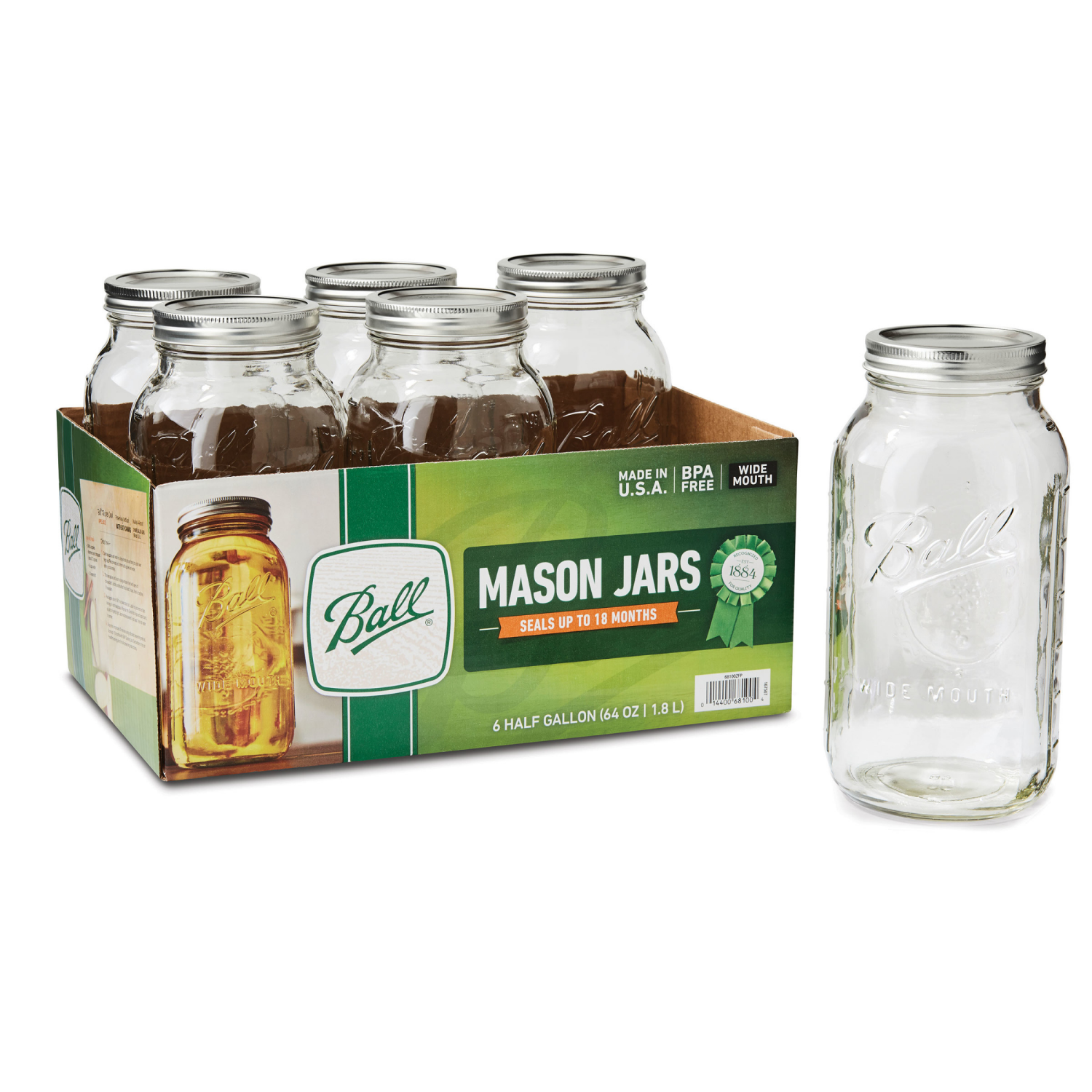 slide 1 of 4, Ball Jarden Home Brands Ball Half Gallon Jars Wide Mouth, 6 ct; 64 oz