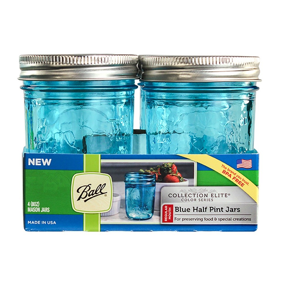 slide 3 of 3, Ball Regular Mouth Jars - Blue, 4 ct; 8 oz