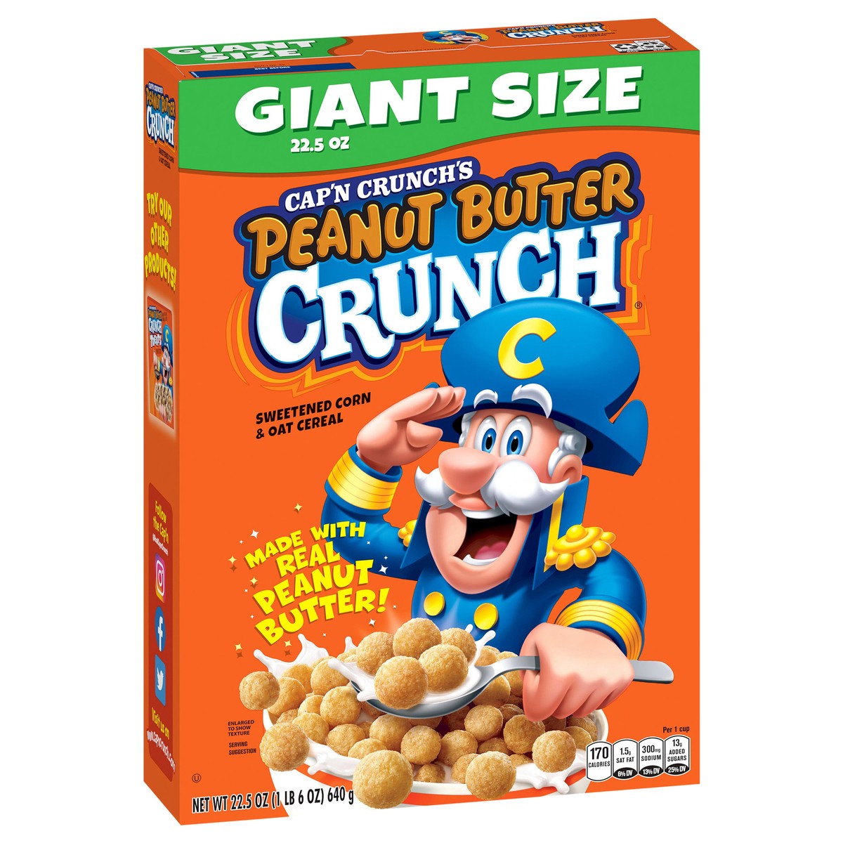 slide 2 of 6, Cap'n Crunch Cereal, Peanut Butter Crunch, Giant Size, 22.5 oz