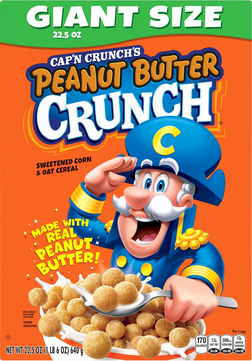 slide 5 of 6, Cap'n Crunch Cereal, Peanut Butter Crunch, Giant Size, 22.5 oz