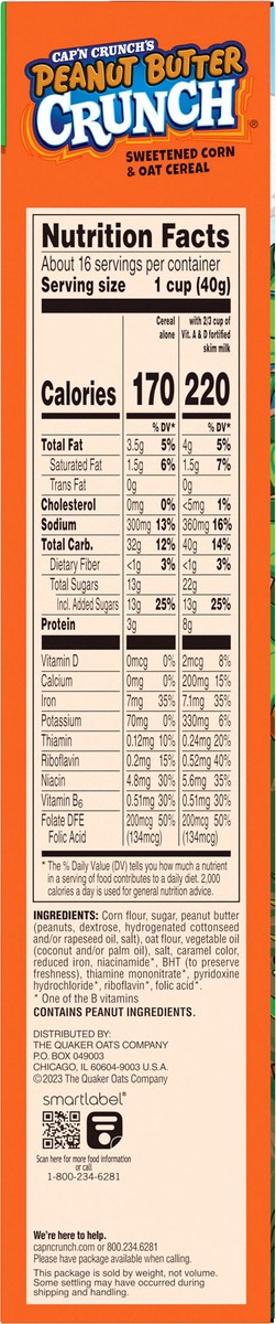 slide 3 of 6, Cap'n Crunch Cereal, Peanut Butter Crunch, Giant Size, 22.5 oz