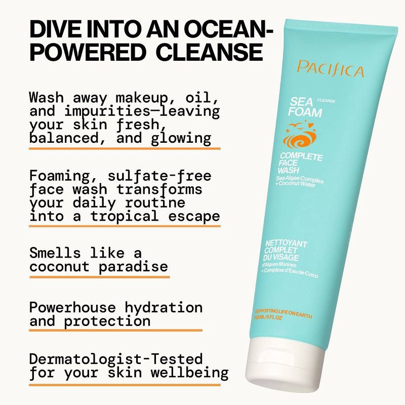 slide 3 of 9, Pacifica Sea Foam Complete Face Wash - Coconut - 5 fl oz, 5 fl oz