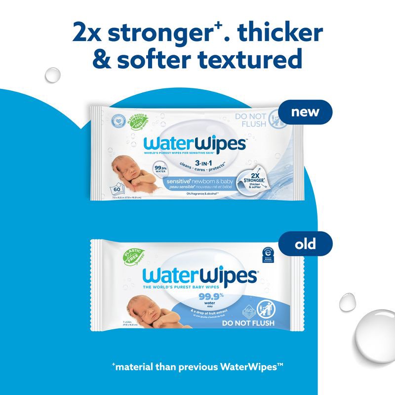 slide 2 of 14, WaterWipes Sensitive+ Newborn & Baby Wipes, 3-In-1 Cleans, Cares, Protects, 99.9% Water, Unscented & Hypoallergenic - 60ct, 60 ct