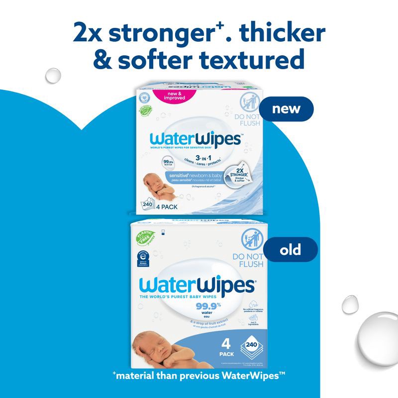 slide 2 of 14, WaterWipes Sensitive+ Newborn & Baby Wipes, 3-In-1 Cleans, Cares, Protects, 99.9% Water, Unscented & Hypoallergenic - 240ct, 240 ct