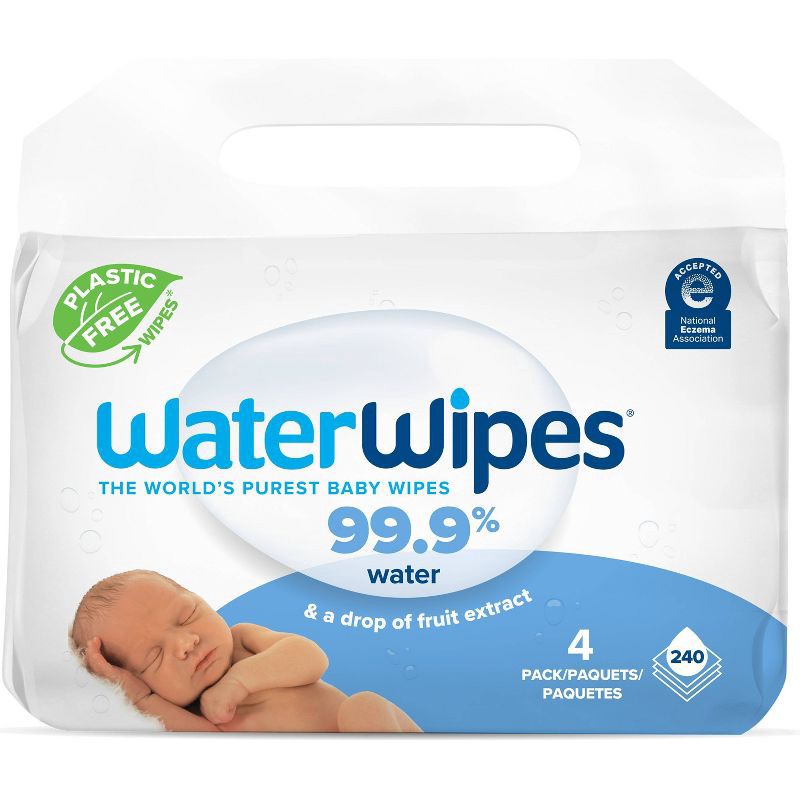 slide 1 of 8, WaterWipes Plastic-Free Original Unscented 99.9% Water Based Baby Wipes - 240ct, 240 ct