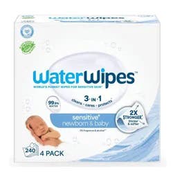 WaterWipes Sensitive+ Newborn & Baby Wipes, 3-In-1 Cleans, Cares, Protects, 99.9% Water, Unscented & Hypoallergenic - 240ct: Latex-Free, Vegan