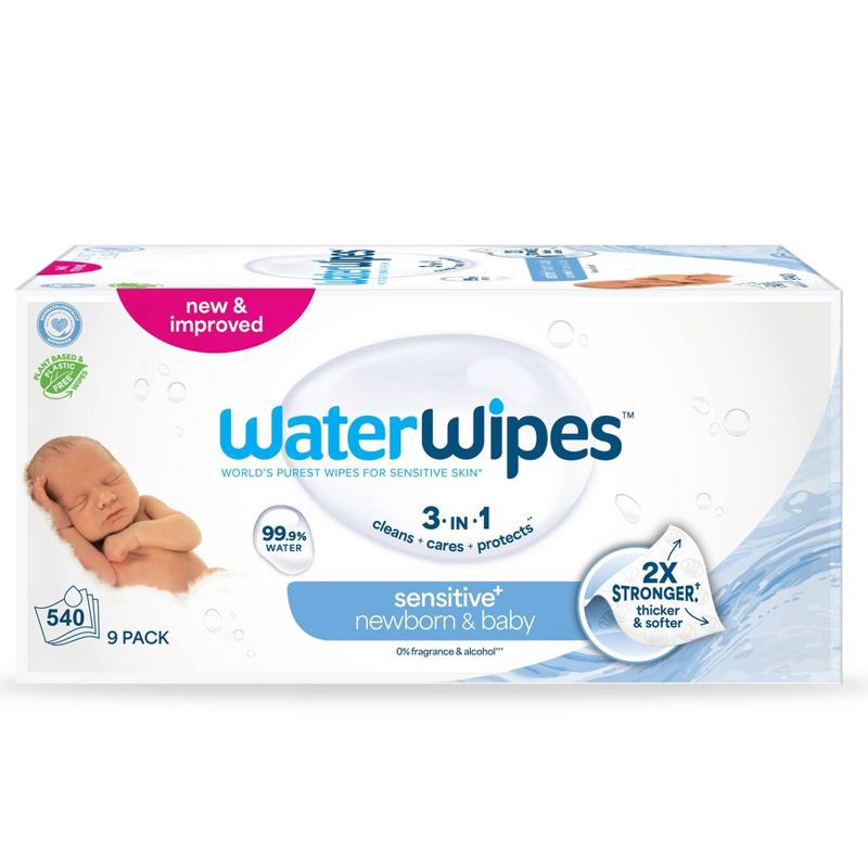 slide 1 of 12, WaterWipes Sensitive+ Newborn & Baby Wipes, 3-In-1 Cleans, Cares, Protects, 99.9% Water, Unscented & Hypoallergenic - 540ct, 540 ct