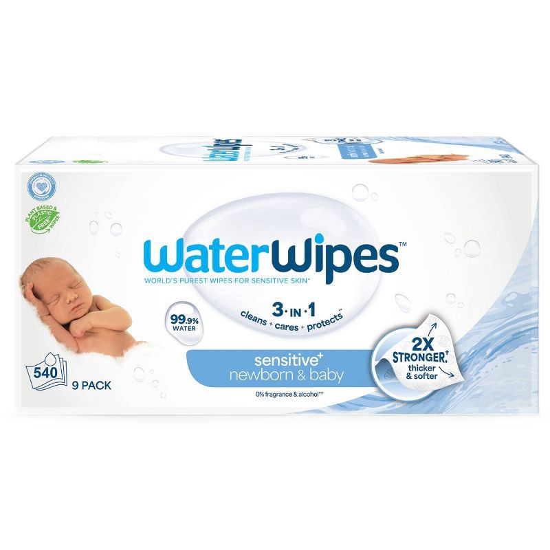 slide 1 of 12, WaterWipes Sensitive+ Newborn & Baby Wipes, 3-In-1 Cleans, Cares, Protects, 99.9% Water, Unscented & Hypoallergenic - 540ct, 540 ct