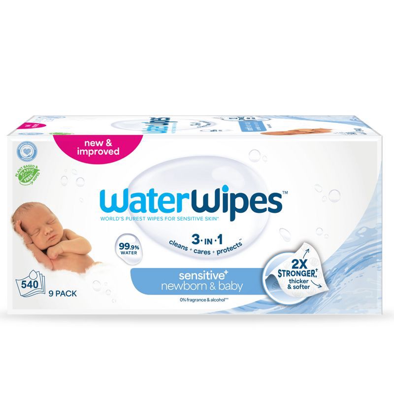 slide 1 of 12, WaterWipes Sensitive+ Newborn & Baby Wipes, 3-In-1 Cleans, Cares, Protects, 99.9% Water, Unscented & Hypoallergenic - 540ct, 540 ct