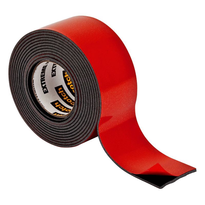 slide 2 of 13, 3M Extremely Strong Mounting Tape 1"x60": Scotch Double Sided, Water Resistant, Black, Plastic, 60" Length, 1 ct