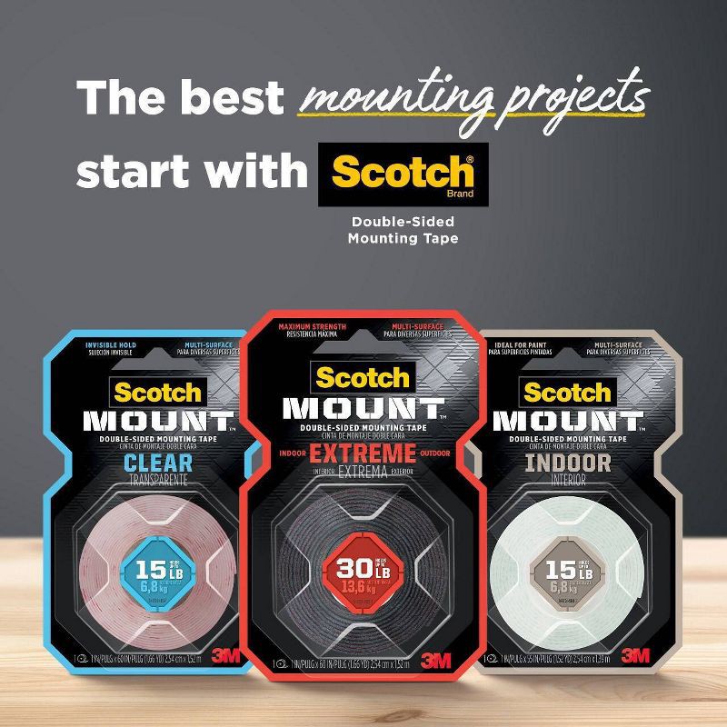 slide 9 of 13, Scotch 3M Extremely Strong Mounting Tape 1"x60", 1 ct