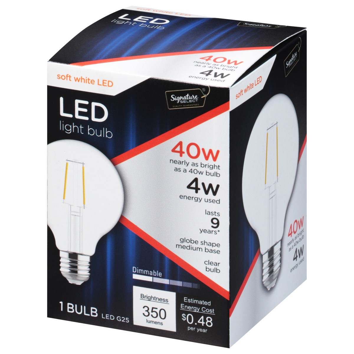 slide 2 of 4, Signature SELECT Bulb Led 40w G25 Globe Clear - EA, 1 ct