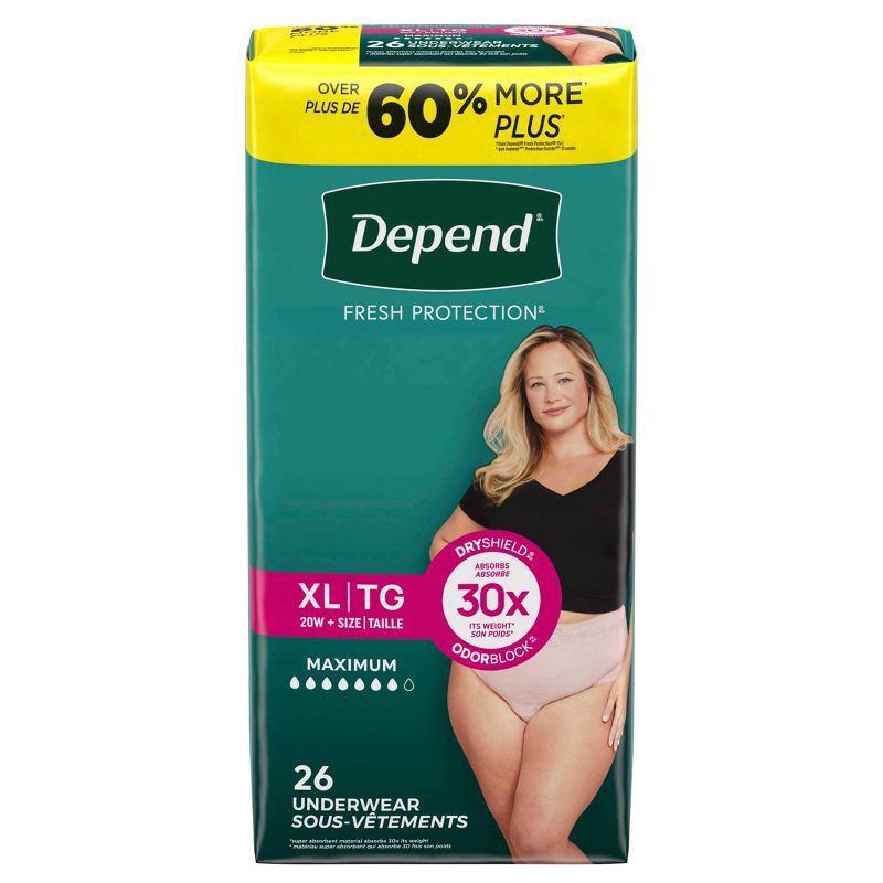 slide 2 of 7, Depend Fresh Protection Adult Incontinence & Postpartum Underwear for Women - Maximum Absorbency - XL - Blush - 26ct, 26 ct