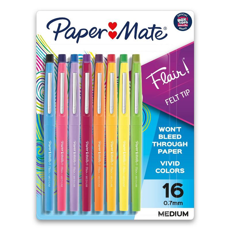 slide 1 of 10, Paper Mate Flair 16pk Felt Tip Pens 0.7mm Medium Tip Multicolor, 16 ct