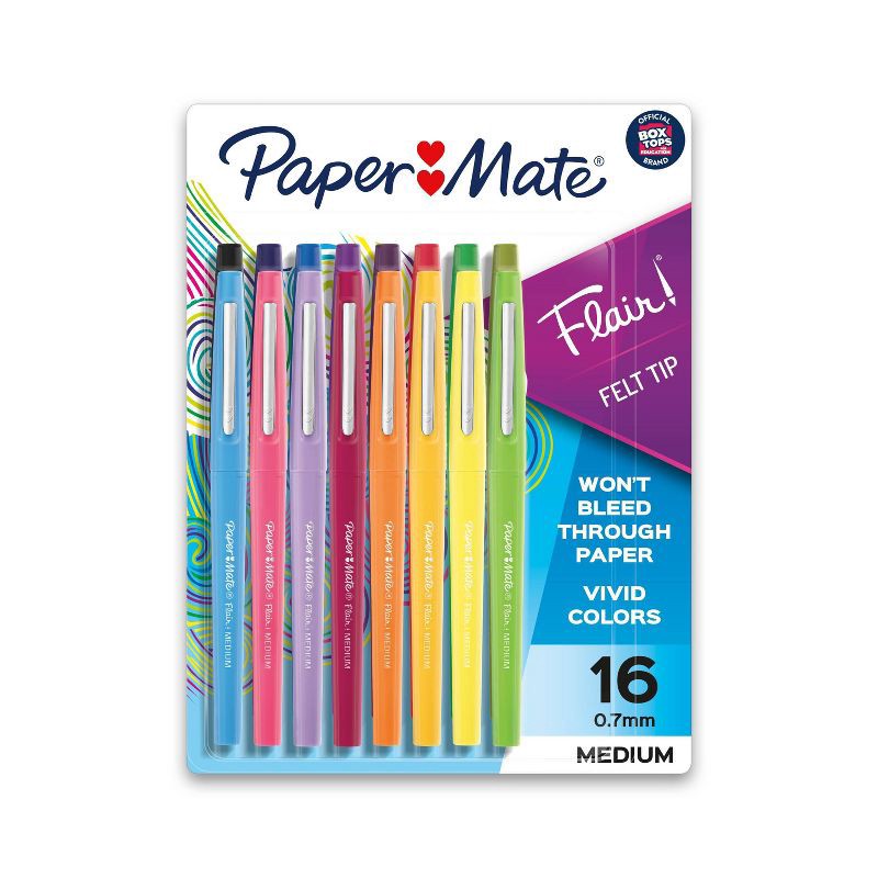 slide 1 of 11, Paper Mate Flair 16pk Felt Tip Pens 0.7mm Medium Tip Multicolor, 16 ct