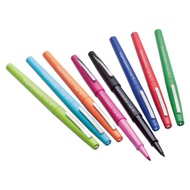slide 11 of 11, Paper Mate Flair 16pk Felt Tip Pens 0.7mm Medium Tip Multicolor: Colored Pens, Quick Drying, Fade-Resistant, Contoured Grip, 16 ct