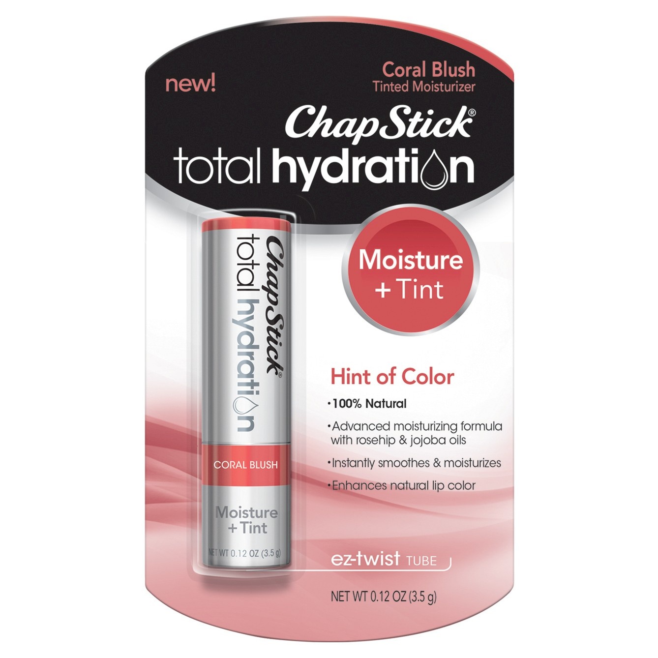 slide 1 of 5, Chapstick Total Hydration Tinted Lip Balm - Coral Blush, 0.12 oz