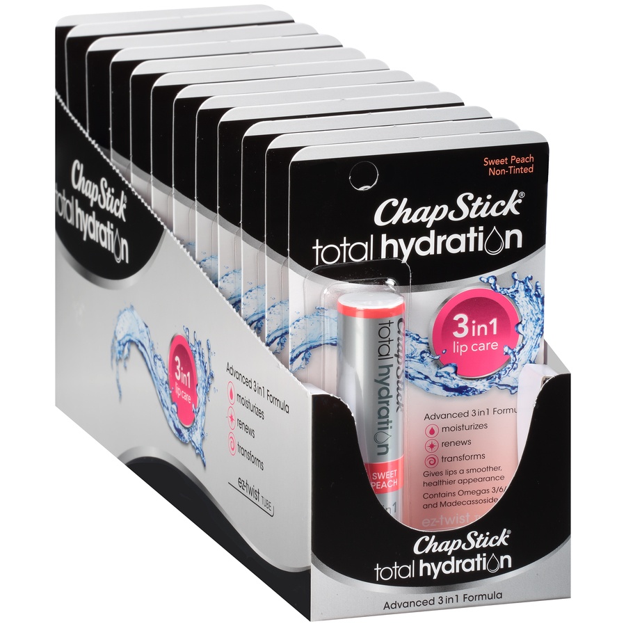 slide 2 of 7, ChapStick Total Hydration 3 in 1 Sweet Peach Lip Balm, 0.1 oz