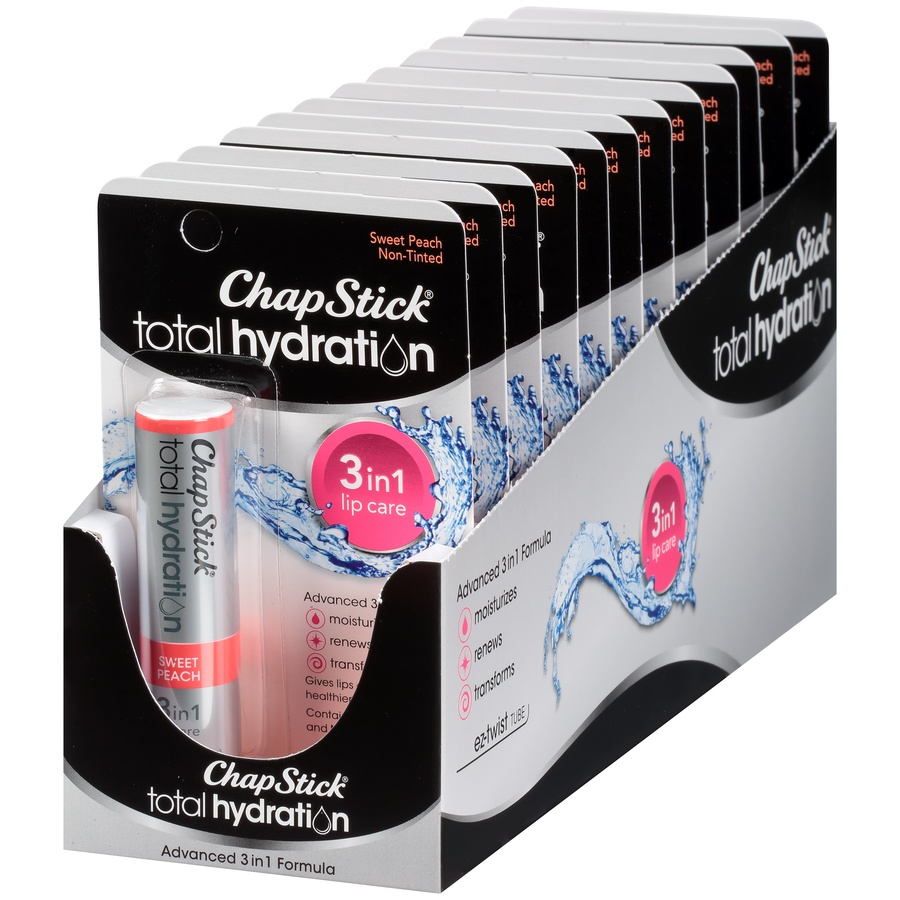 slide 3 of 7, ChapStick Total Hydration 3 in 1 Sweet Peach Lip Balm, 0.1 oz