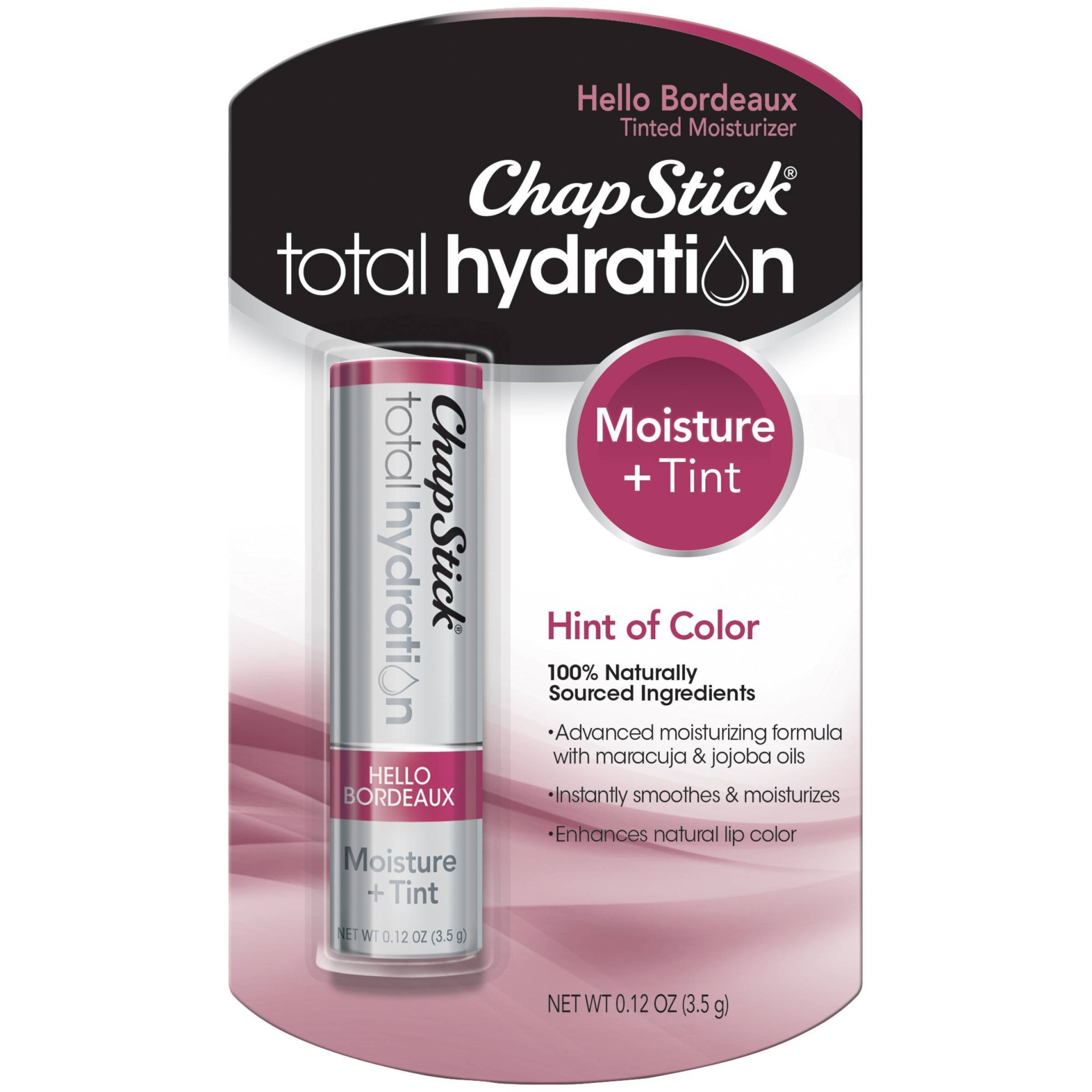 slide 1 of 7, Chapstick Total Hydration Tinted Lip Balm - Hello Bordeaux, 0.12 oz