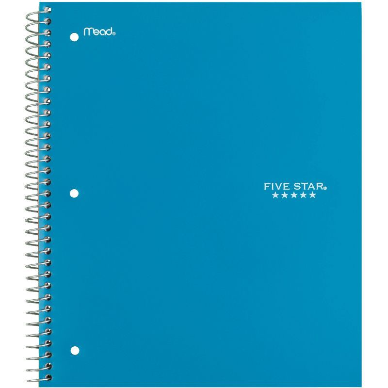 slide 5 of 9, Five Star 200pg 5 Subjects Wide Ruled Spiral Notebook (Colors May Vary): Multi Subject, Perforated Pages, Flexible Cover, 1 ct