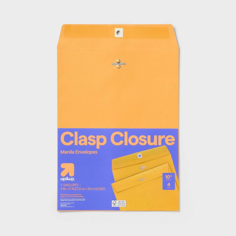 slide 1 of 3, 4ct 9" x 12" Clasp Closure Manila Envelopes - up&up™: Large Mailing Envelopes, Beige, Paper, Stationery, 4 Pack, 4 ct