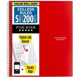 Five Star 5 Subject College Ruled Spiral Notebook (Colors May Vary): School Supplies, 3 Hole Punched, Flexible Cover, 200 Pages