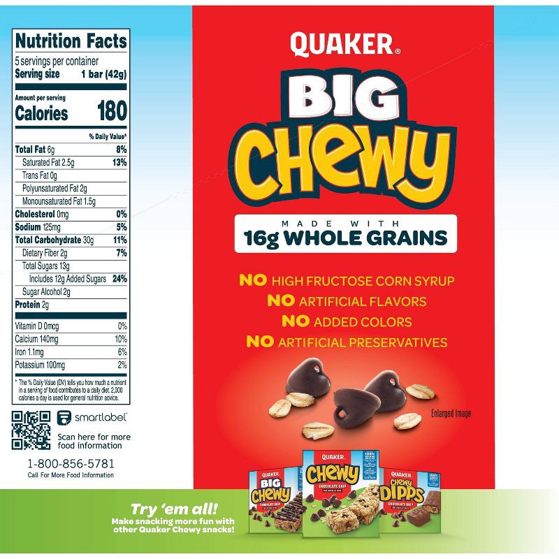 slide 2 of 7, Quaker Big Chewy Chocolate Chip Granola Bars - 7.4oz/5ct, 7.4 oz, 5 ct