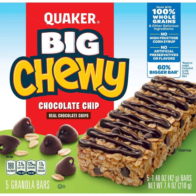 slide 3 of 7, Quaker Big Chewy Chocolate Chip Granola Bars - 7.4oz/5ct, 7.4 oz, 5 ct